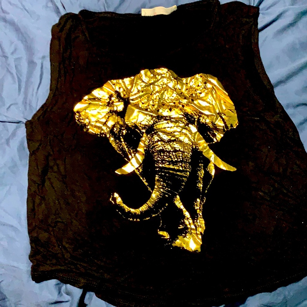 Women elephant printed black tank/tee